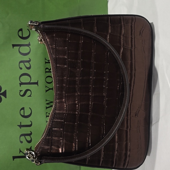 Kate Spade Margot Metallic Croc Embossed Convertible Shoulder Bag, Hot Fudge - Picture 7 of 12